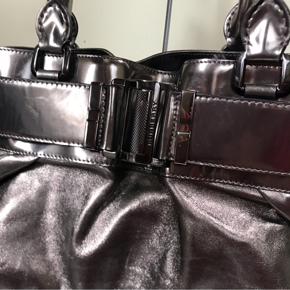 Burberry Knotted Healy Tote Leather Metallic Shoulder Bag Nova Check Handbag Zip - Picture 6 of 16